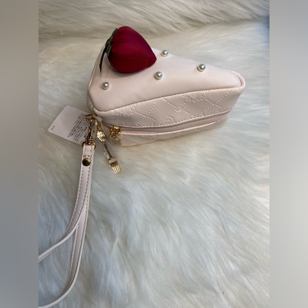 Strawberry cake makeup bag cosmetic jewelry pouch with strap
